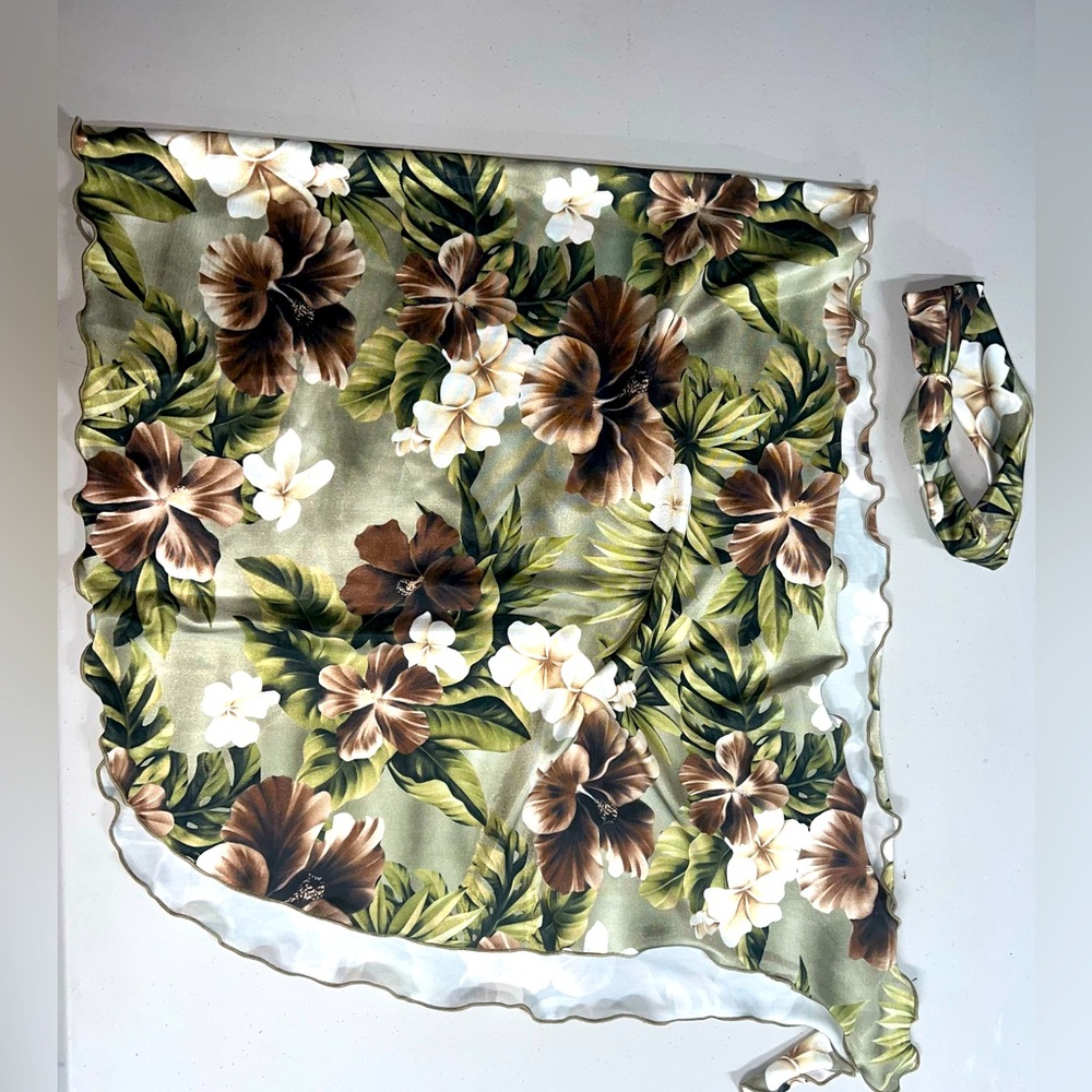 hawaiian flower print swim sarong and matching headband